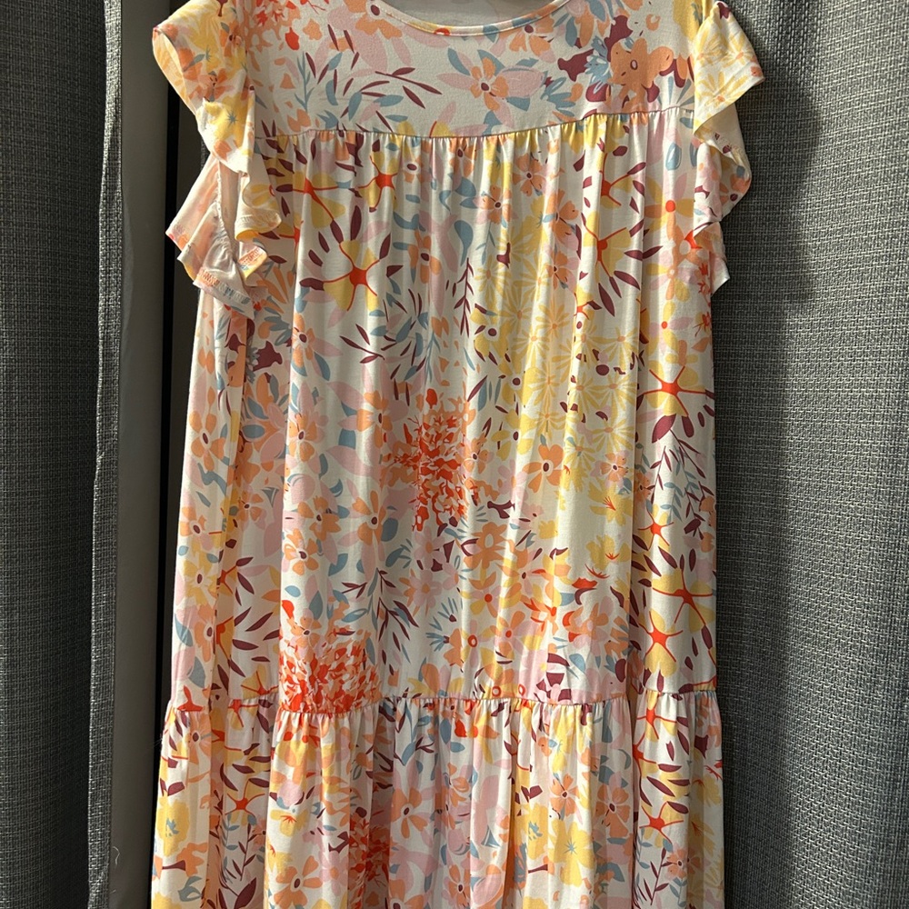 Floral Tiered Casual Dress in Pink, Yellow & Orange NWOT